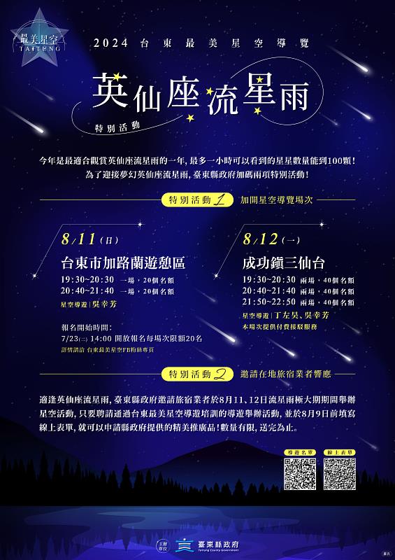 28日星空音樂會將延期 邀您8月11日齊聚臺東看夢幻英仙座流星雨 星空導覽加碼場 眾人齊追流星