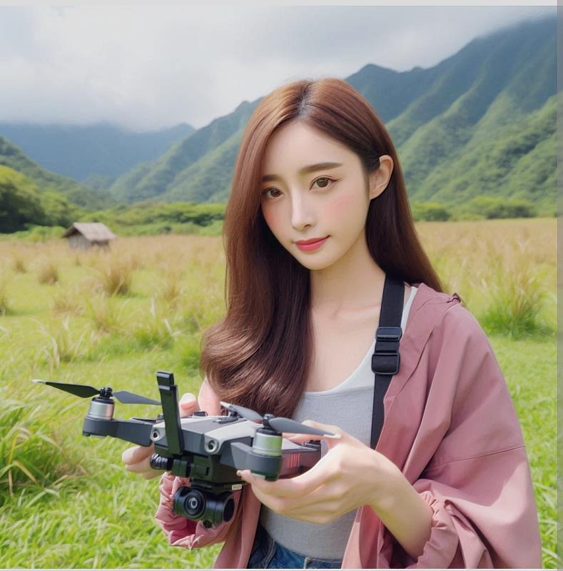 小唐在家鄉寬闊的鄉間測試無人機