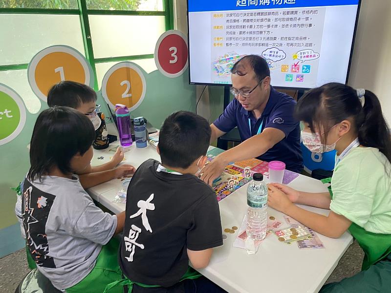 Director Su Wei-Ren of the Chinese Recreation Guidance Association uses gamified teaching to lead children in simulating market shopping.