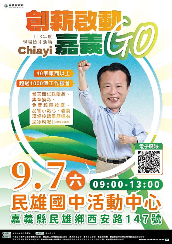 嘉義縣大型徵才活動9月7日登場，釋出上千職缺