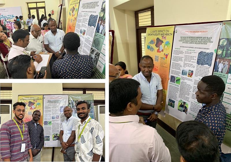 永續發展國際學程國際生於研討會中展示行動方案海報，與參與者互動