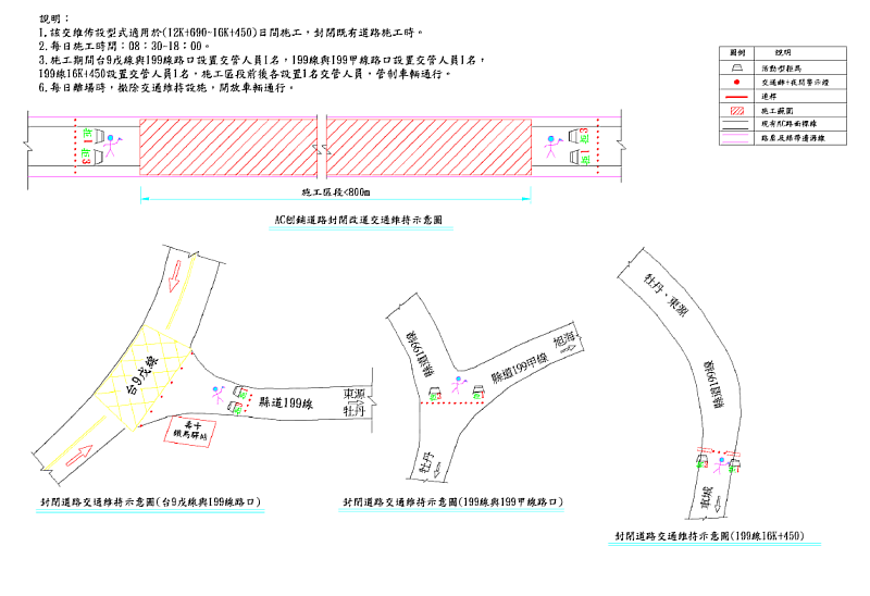 AC刨鋪工程道路封閉改道交通維持示意圖