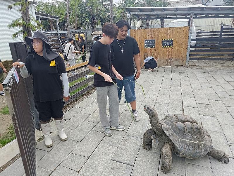 元培寵保系到南寮廢物媽媽育兒農場參訪餵食象龜，並參觀動物照護相關設施