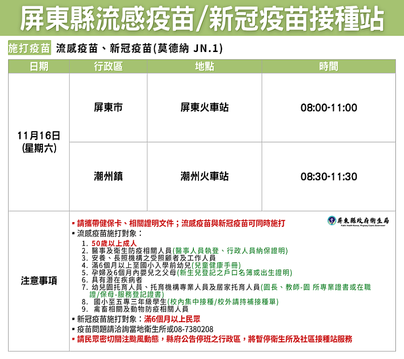 113.11.16-新冠流感疫苗施打站