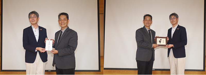 日本八戶扶輪社再捐贈善款予東華大學，徐輝明校長致贈紀念品感謝。