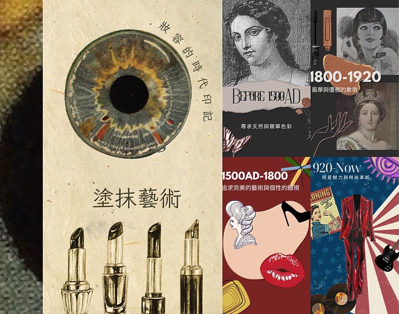 世新圖傳系學生製作電子書《妝容的變革》,章名頁設計富有巧思。(世新大學提供)