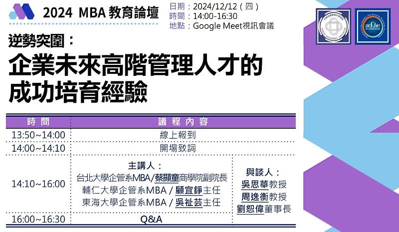 2024 MBA教育論壇「逆勢突圍：企業未來高階管理人才的成功培育經驗」