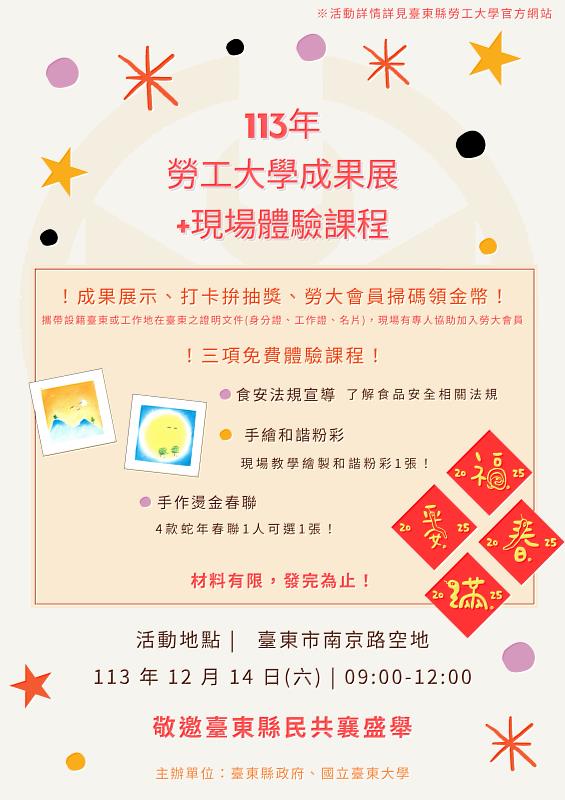 就業技能職涯提升一手掌握！臺東勞工大學成果展14日南京路廣場熱鬧登場