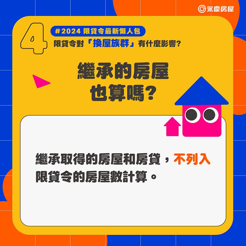 「永慶限貸令懶人包」分析—繼承的房屋不計入限貸令房屋計算。圖/永慶房屋提供