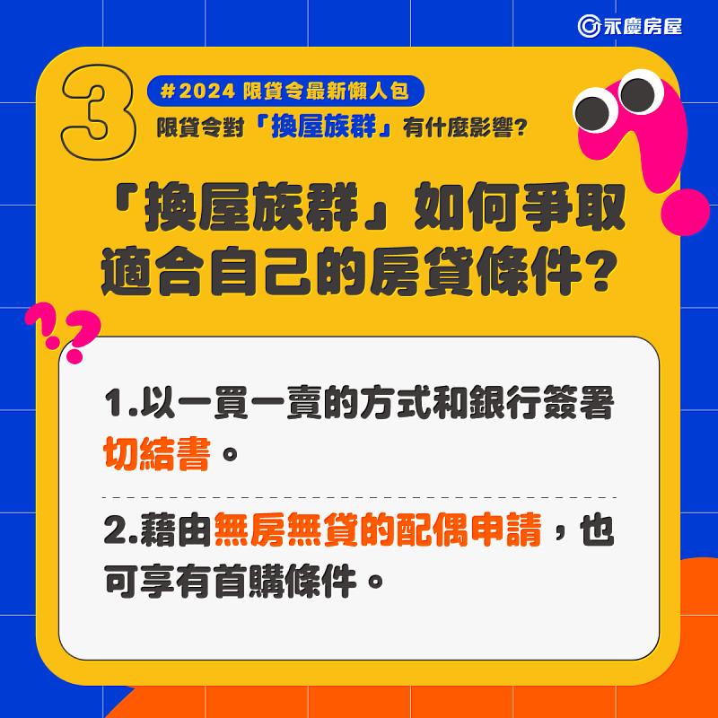 「永慶限貸令懶人包」分析—換屋族如何爭取適合自己的房貸條件。圖/永慶房屋提供