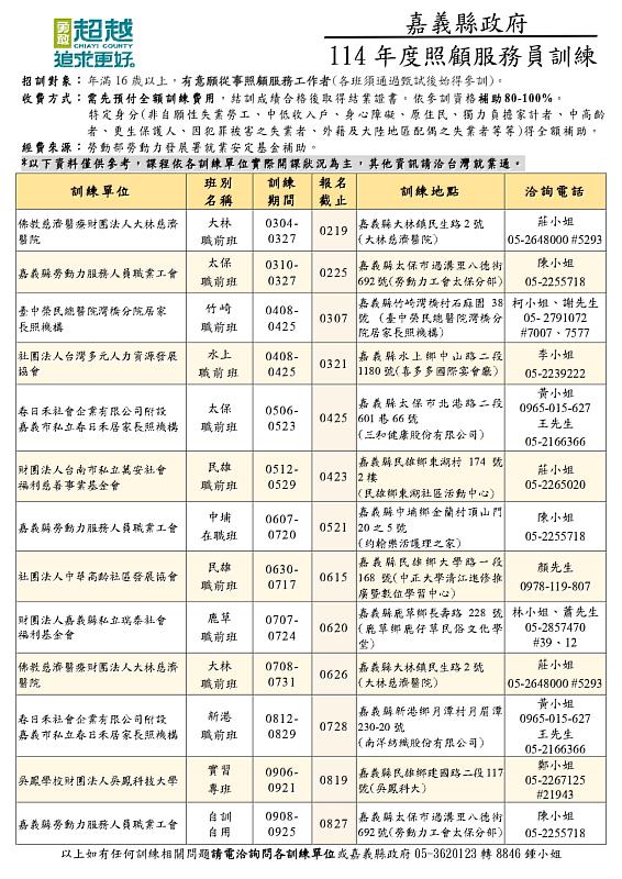 嘉義縣114年照顧服務員訓練開跑 年滿16歲以上即可報名