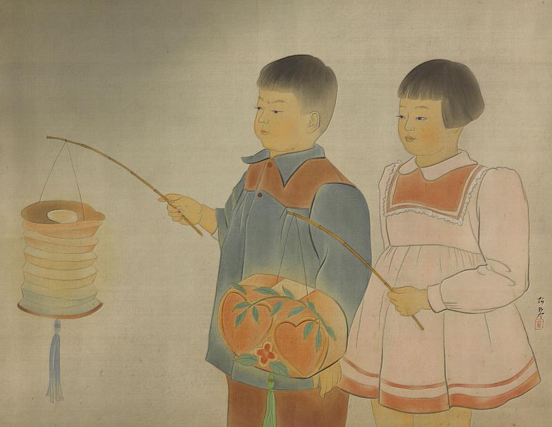 「時代印記—國美典藏常設展」展出作品:林阿琴〈元宵〉,1952年,膠彩畫,69x90cm。國立台灣美術館典藏