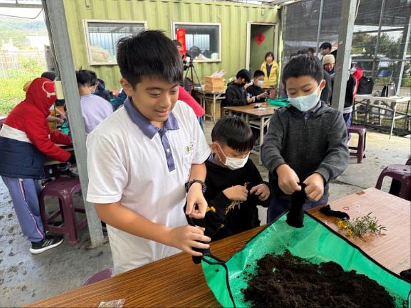 學生在草頭寶寶製作課程中，學生使用襪子作為栽種介質，填入泥土及種子，手工製作可愛的植草花器