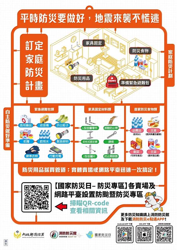 地震防災準備（資料來源：內政部消防署）。