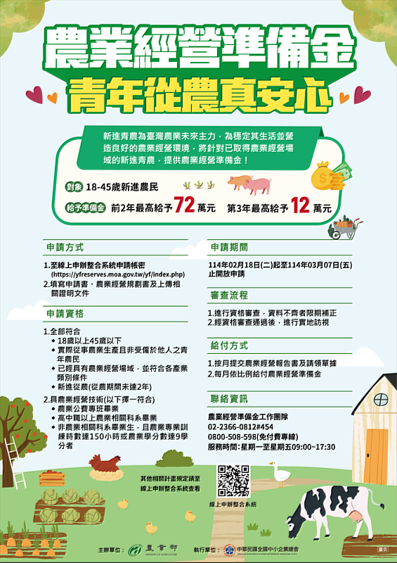 農業部農業經營準備金開放申請