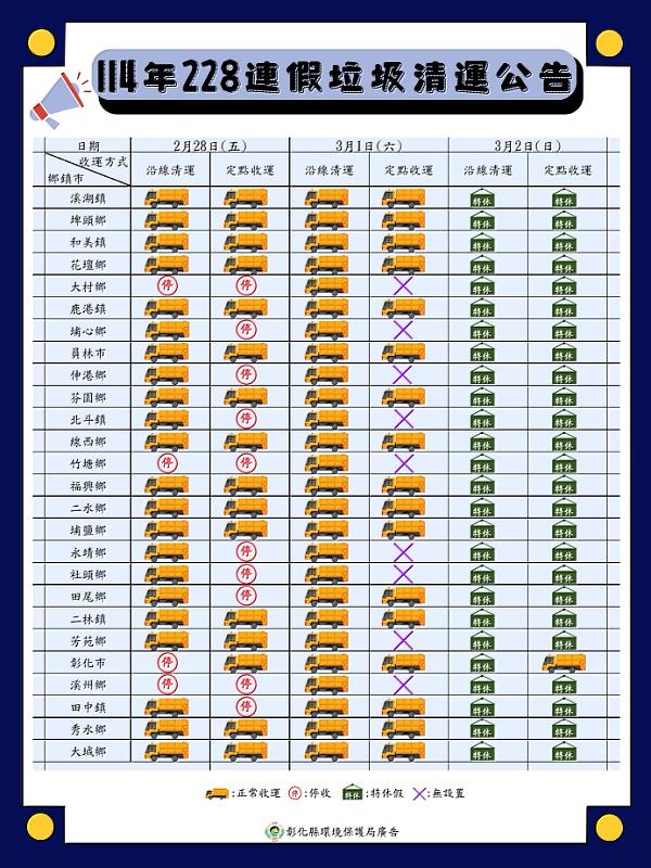 彰化縣228連假垃圾收運時間公告-修正