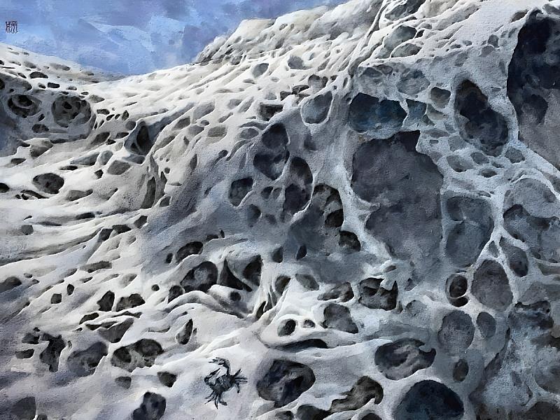 展覽主視覺《無盡的歲月》局部流轉的筆觸勾勒時光的痕跡,層層交疊的水色訴說歲月的沉澱與延續,彷彿靜謐中孕育著無限可能。