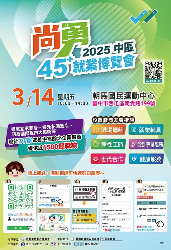 尚勇2025中區45+就業博覽會海報