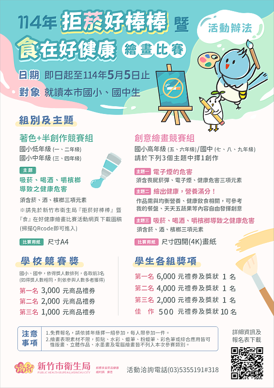 圖1：114年拒菸好棒棒暨食在好健康繪畫比賽活動宣傳EDM。