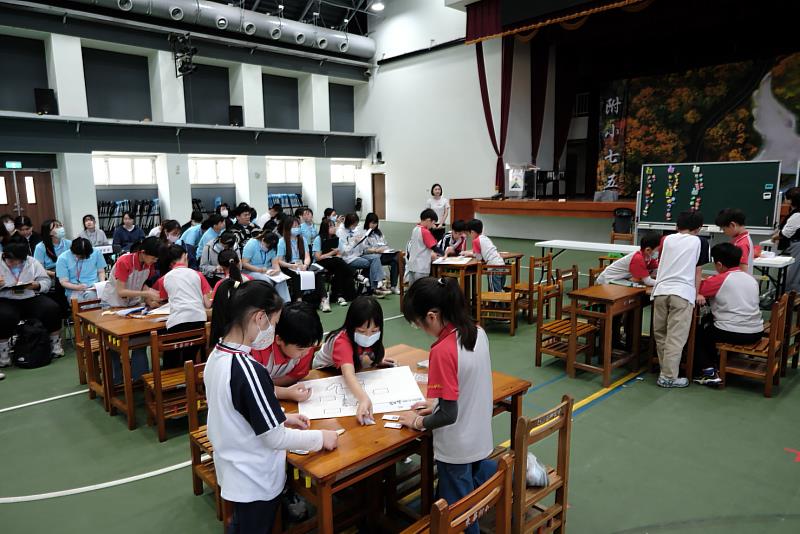 大型公開觀課-學童專注分組討論、師資生見習與紀錄。
