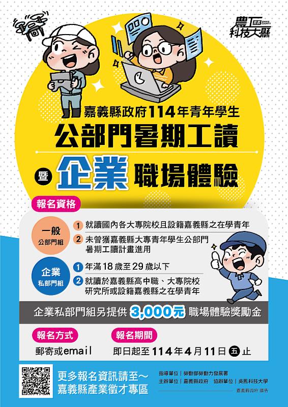 嘉縣企業暑期職場體驗，霸氣加碼3,000元獎勵金