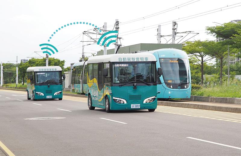 勤崴國際的全國首例「隊列行駛」運行技術，透過V2V（Vehicle-to-Vehicle）車間通訊，讓多輛電巴可同步自駕運行、資訊共享與協同決策，確保運輸彈性與效率。(圖/勤崴國際提供)