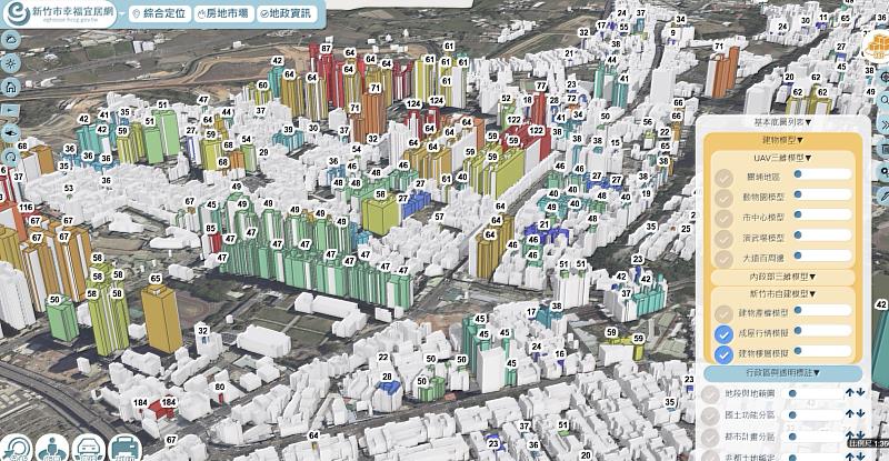 新竹市《幸福宜居網 2.0》成交行情模擬地圖。