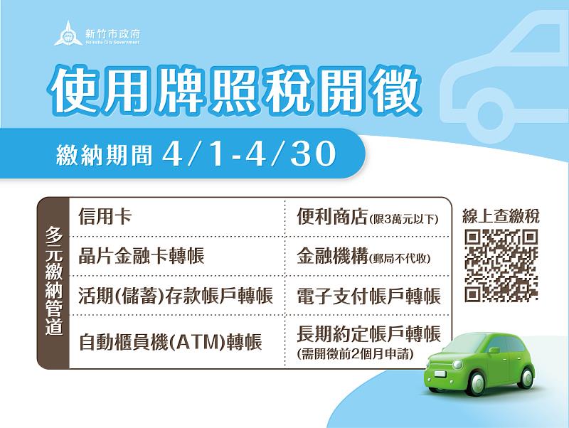 圖 汽機車使用牌照稅4/1開徵 竹市稅務局鼓勵e化繳稅抽萬元商品券