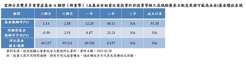 富邦台美雙星多重資產基金-A類型（新臺幣） (本基金有相當比重投資於非投資等級之高風險債券且配息來源可能為本金)基金績效表現