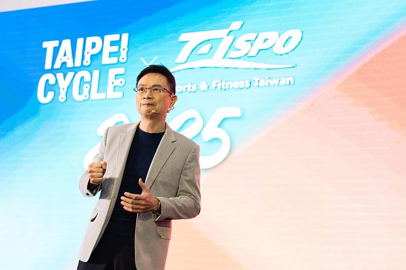 外貿協會董事長黃志芳開幕時表示，歡迎超過80國參觀者來到TAIPEI CYCLE與TaiSPO，體驗展覽平台以運動精神來推動創新、引領變革。(貿協提供)