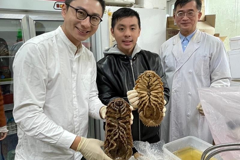 南大黃銘志副教授(右1)針對此次新種命名,特別感謝同校的視覺設計學系侯忠穎副教授(左1)與學生團隊支援物種圖像繪製