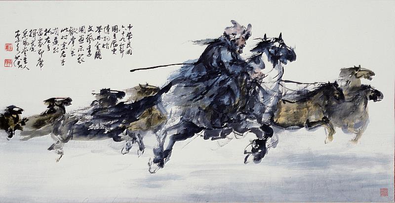 史博館展出李奇茂1980年作品《馬》，69x135公分