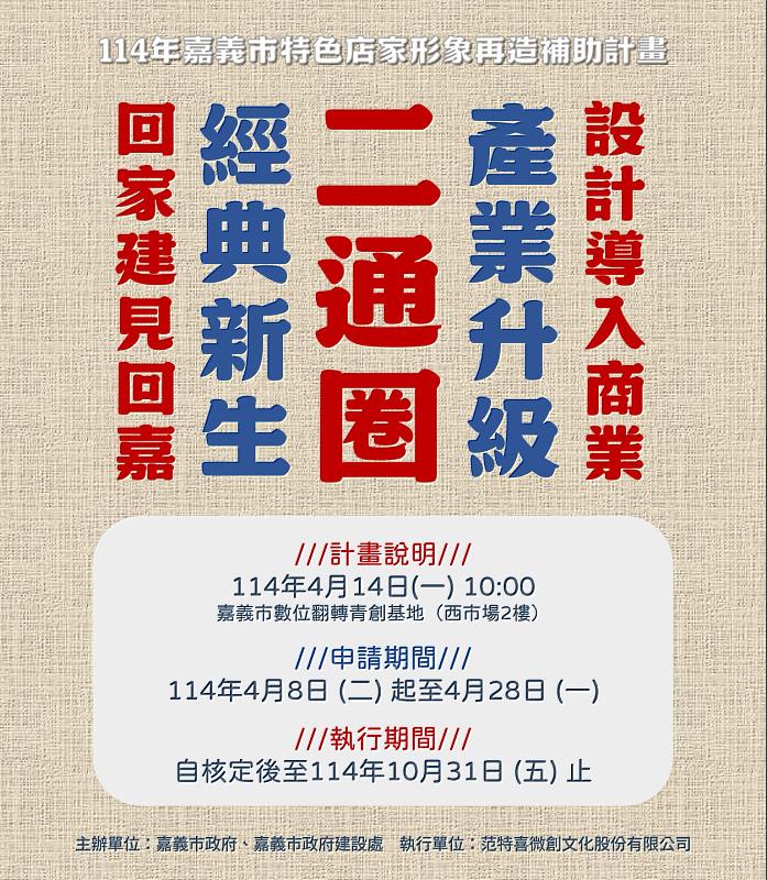 114年嘉義市特色店家形象再造補助計畫