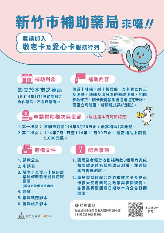 新竹市敬老卡及愛心卡擴大邀集藥局加入說明海報