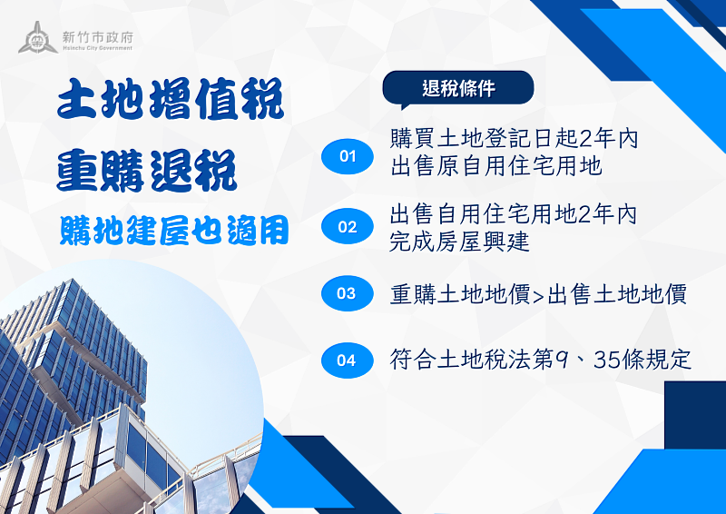 土地增值稅重購退稅購地建屋也適用。