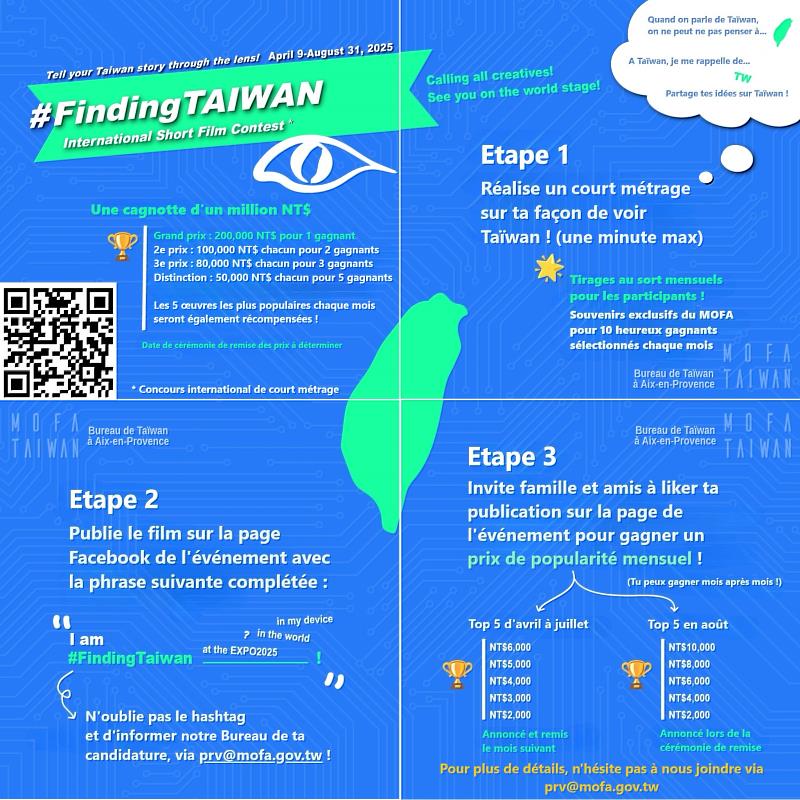 亞爾藝廊陳列外交部「尋找台灣#FindingTAIWAN全球徵片競賽」活動文宣法文版資料
