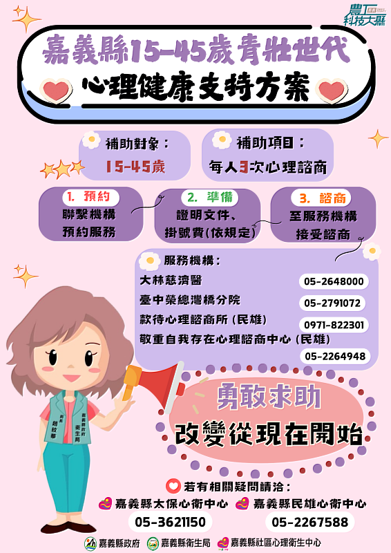 15-45歲青壯世代心理健康支持方案,每年享3次心理諮商
