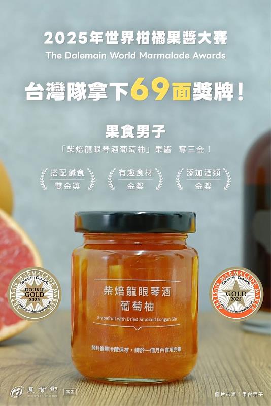 就是這一罐！經典之作「柴焙龍眼琴酒葡萄柚」果醬，勇奪2025年英國《世界柑橘果醬大賽》（The Dalemain World Marmalade Awards）三項金獎。