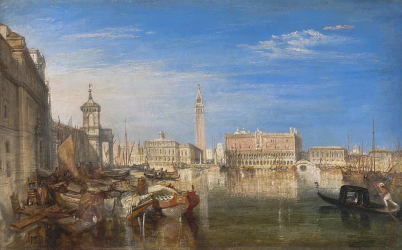 嘆息橋、總督宮和海關大樓，威尼斯：卡納萊托的繪畫（Bridge of Sighs, Ducal Palace and Custom-House, Venice: Canaletti）約瑟夫．馬洛德．威廉．透納（Joseph Mallord William Turner），1833。圖／TATE提供