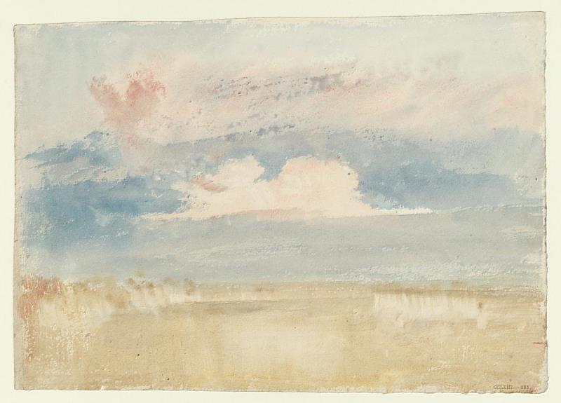 黎明時分大地上方的雲朵（Clouds above a Landscape at Dawn ）約瑟夫．馬洛德．威廉．透納（Joseph Mallord William Turner），1820-40。圖／TATE提供
