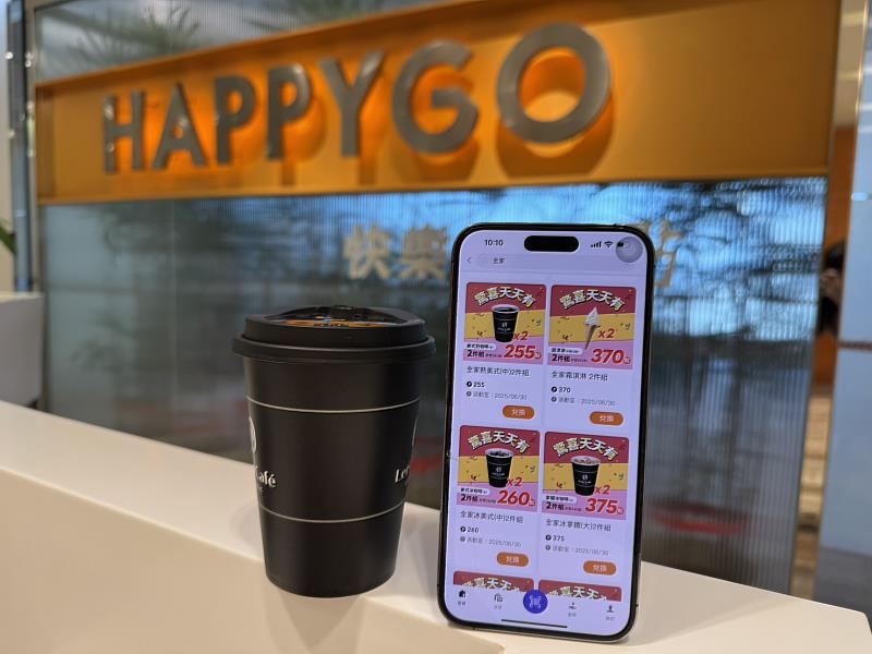 HAPPY GO攜手全家便利商店推出1+1線上兌點組合活動,有機會獲得全額返點優惠。