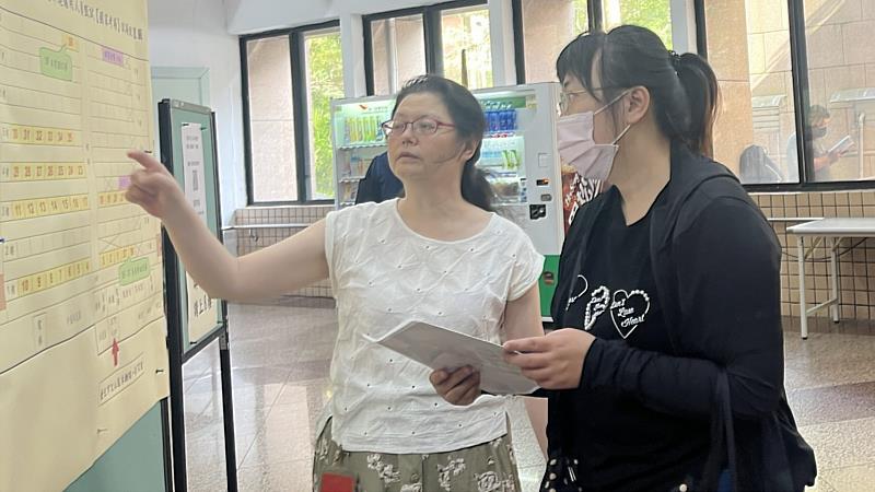圖說:台電2025新進僱用人員甄試登場,考生於入場前確認考場位置。