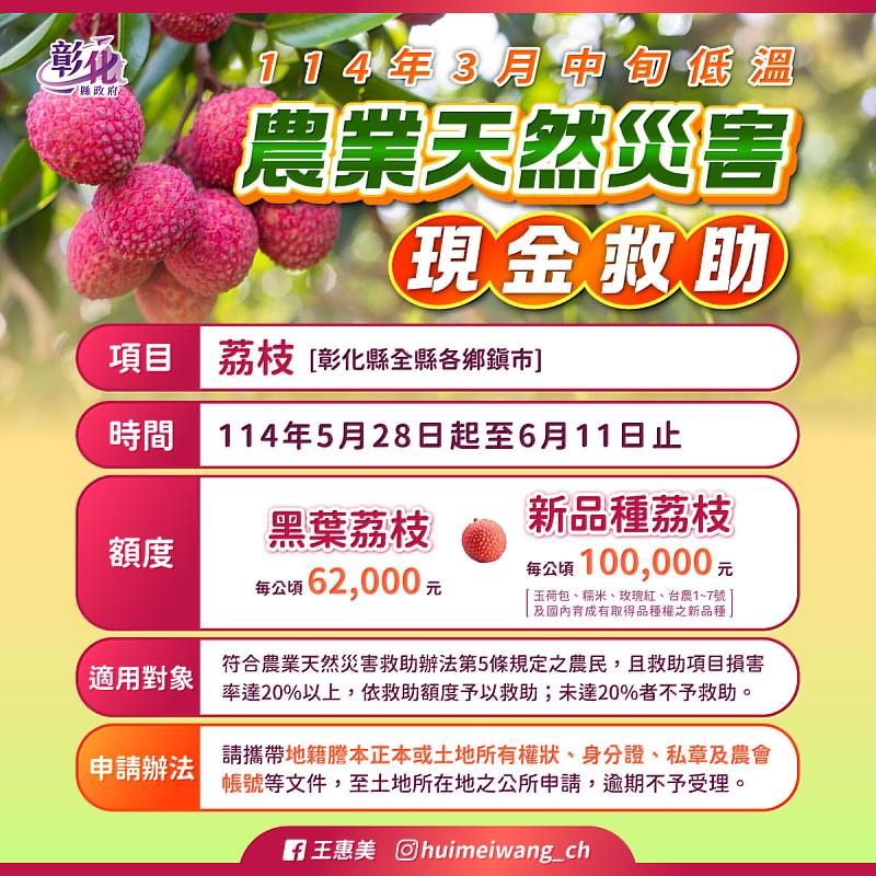 彰化縣114年3月中旬低溫農業天然災害現金救助及低利貸款地區