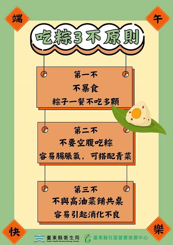 一粽在手 健康我有 臺東縣社區營養推廣中心提醒您端午節這樣吃更安心
