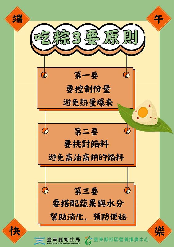一粽在手 健康我有 臺東縣社區營養推廣中心提醒您端午節這樣吃更安心