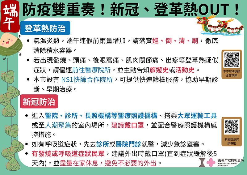 端午連假防疫不鬆懈 登革熱、新冠病毒雙重警戒，全民疫起來！