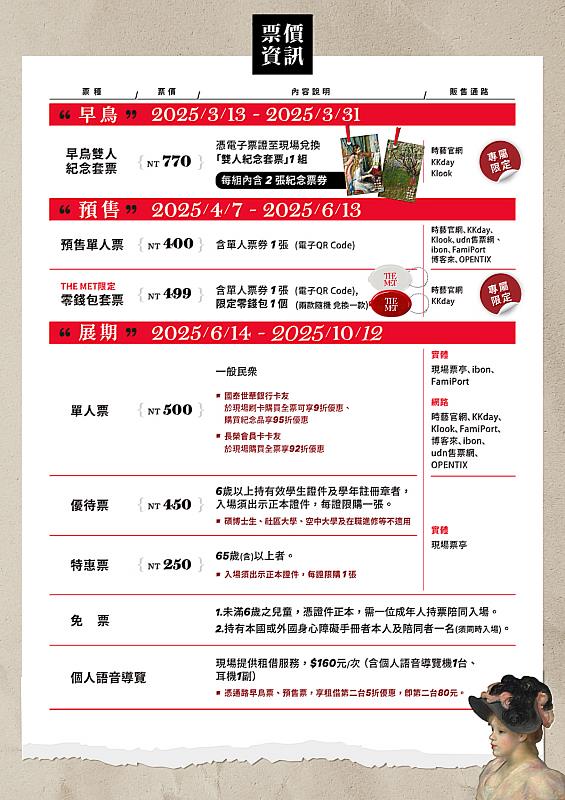 「從印象派到現代主義－美國大都會博物館名作展」票價資訊（時藝多媒體提供）
