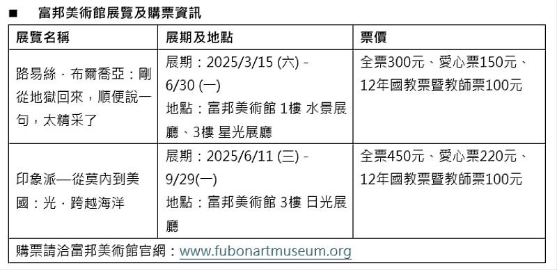  富邦美術館展覽及購票資訊