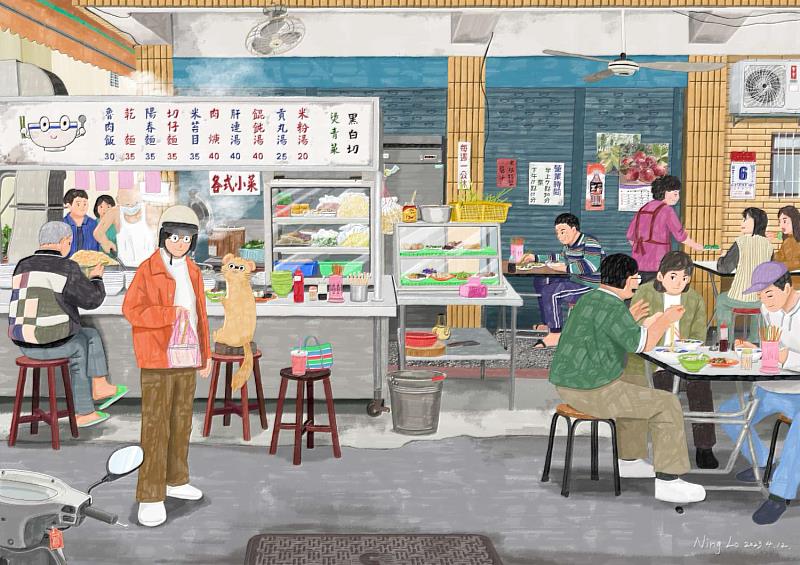 圖為漫人祭參展新竹漫畫家羅寗《台灣活所在》作品，以熟悉的街邊小吃為主題，現場將打造可入座拍照的場景，喚起觀眾對日常記憶的共鳴。