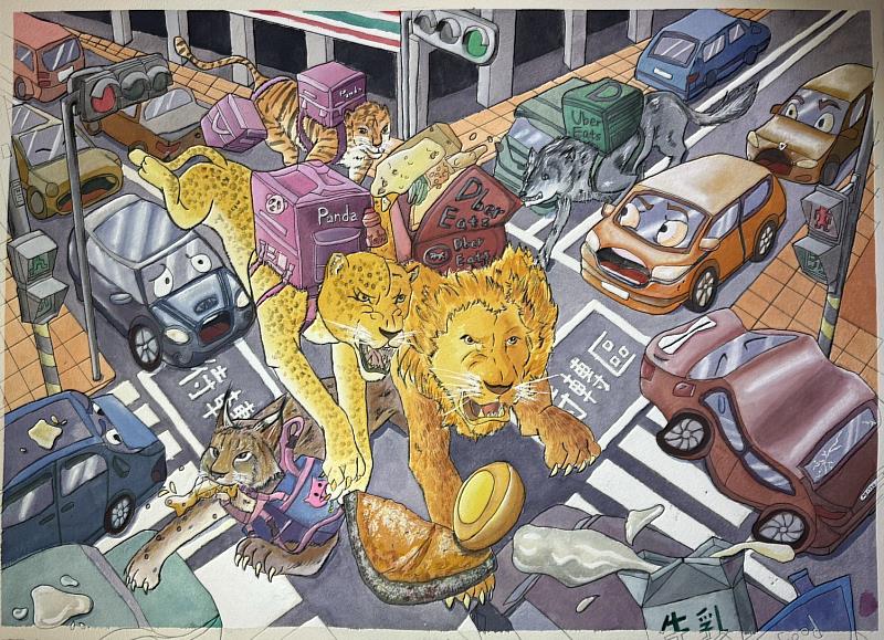 獲獎作品《Jungle in the city》靈感來自於現代都市快節奏下興起的外送文化。